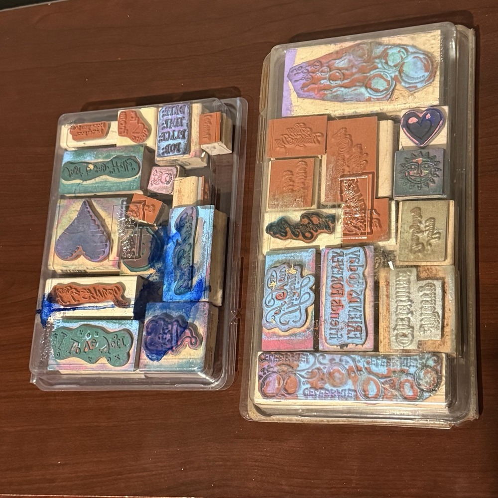 HUGE LOT of 27 VTG Christmas Halloween HO Wood‎ Mount Rubber Stamps Used